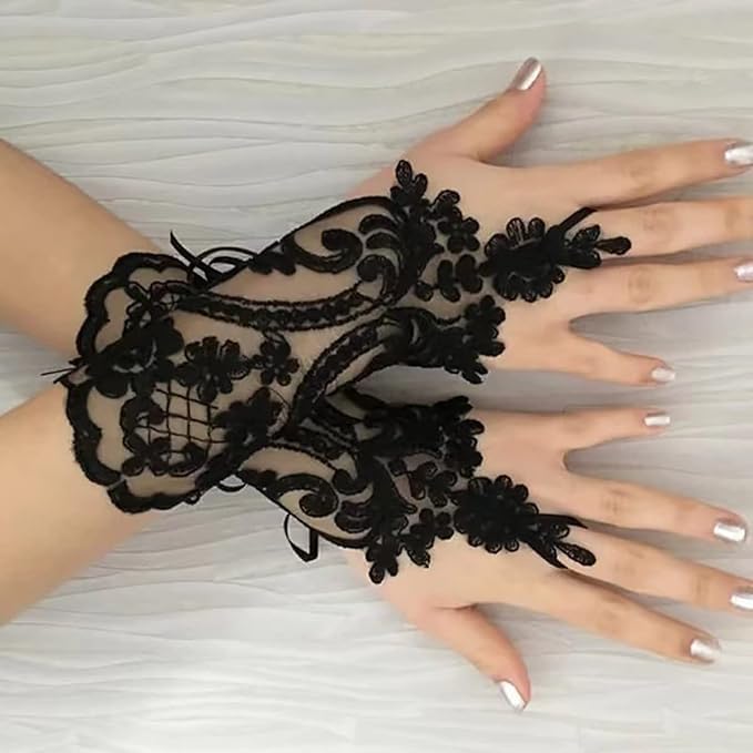 YUPPIN Fingerless Lace Gloves for Women - Black - Image 5