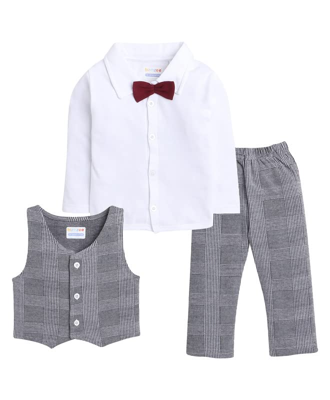 BUMZEE Boys Shirt Waistcoat & Pant Set - Grey & White - Image 2