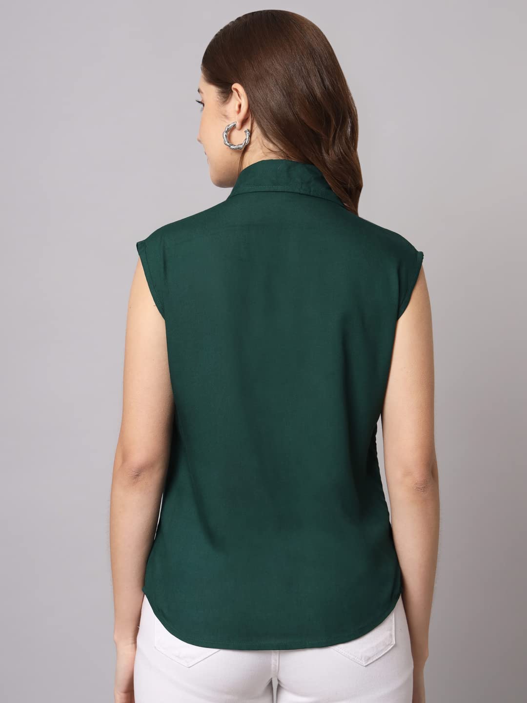 FUNDAY FASHION Women's Rayon Blend Sleeveless Shirt - Bottle Green - Image 2