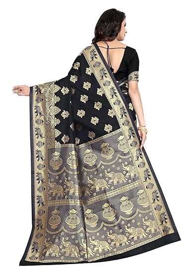 Kanjivaram Art Silk Saree - Black - Image 5