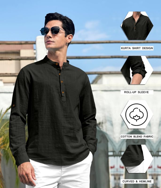 ROYALSCOUT Men's Cotton Kurta - Black - Image 2