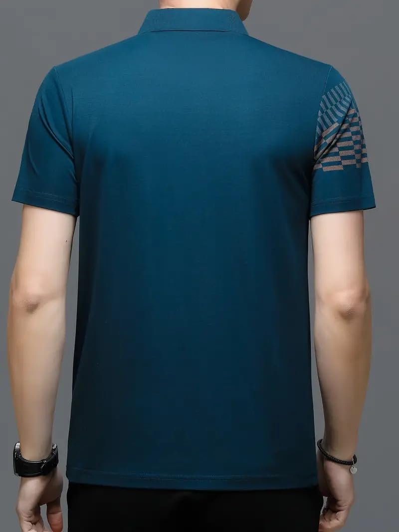 Rizim Men Collar Tshirt - Cotton Geometric Print - Image 3