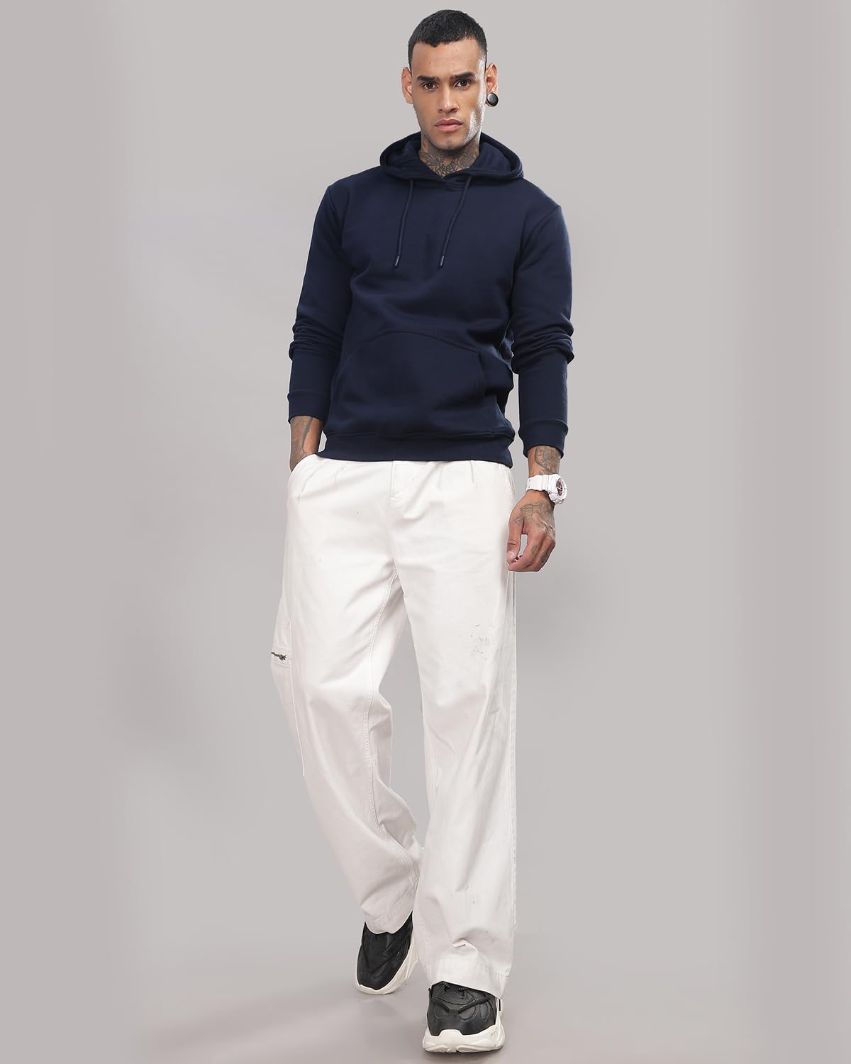 ADRO Men Fleece Hooded Hoodie - Navy - Image 5