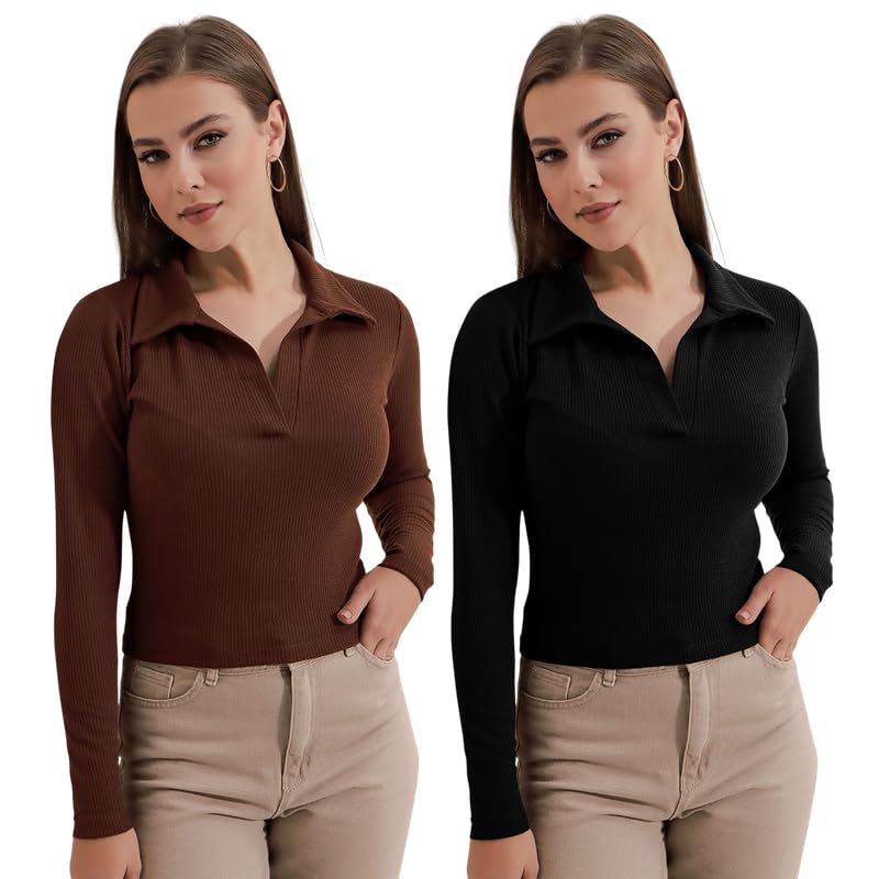 GarbGlide V Neck Long Sleeve Tops for Women
