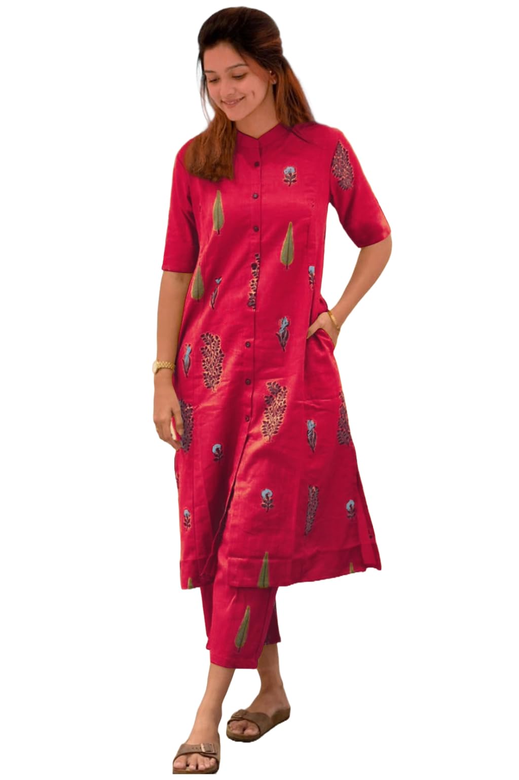 ANNI Women Rayon Viscose Straight Kurta with Pant - Pink