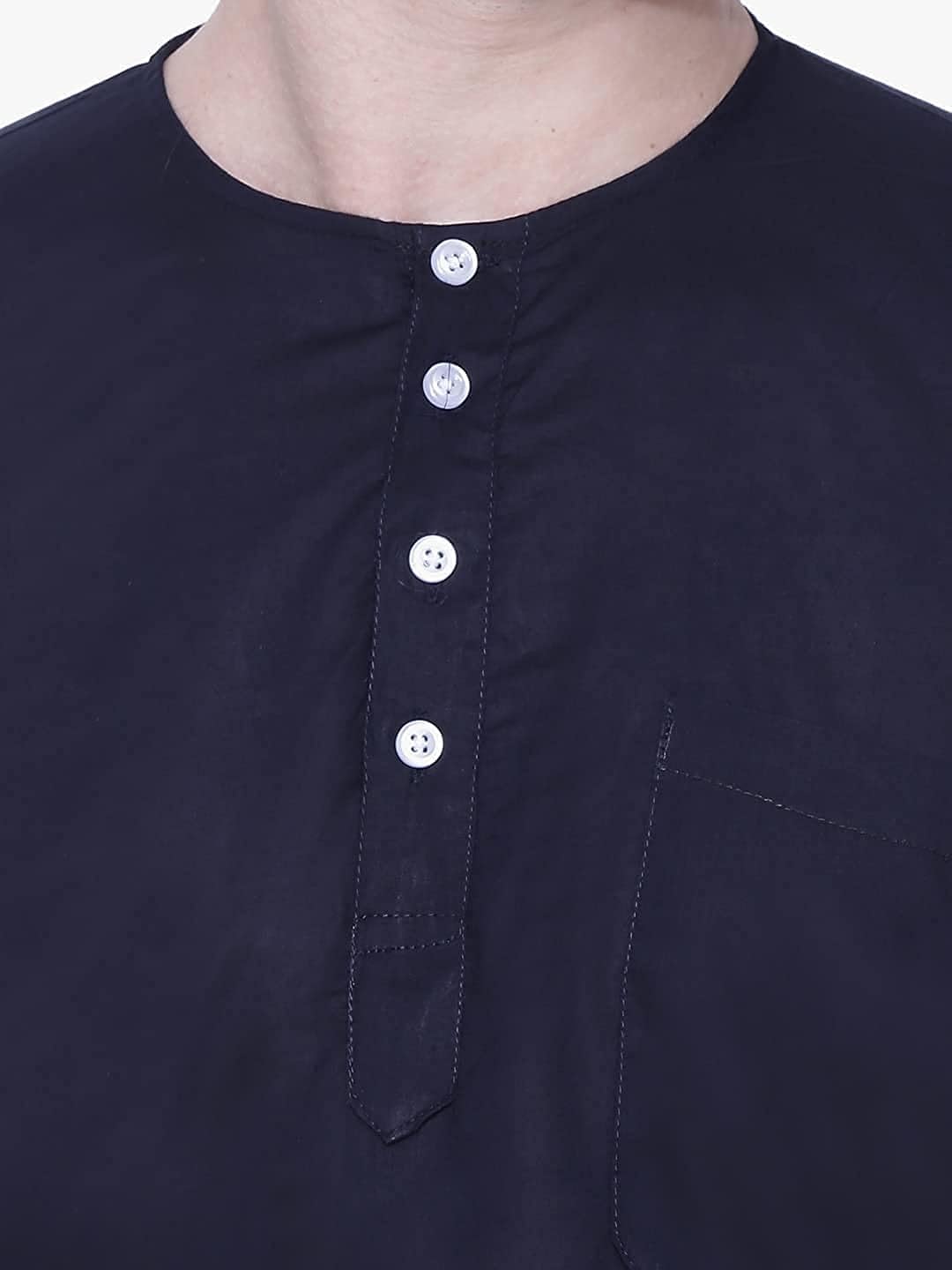 Fashtastic Men's Navy Blue Cotton Short Kurta - Image 3