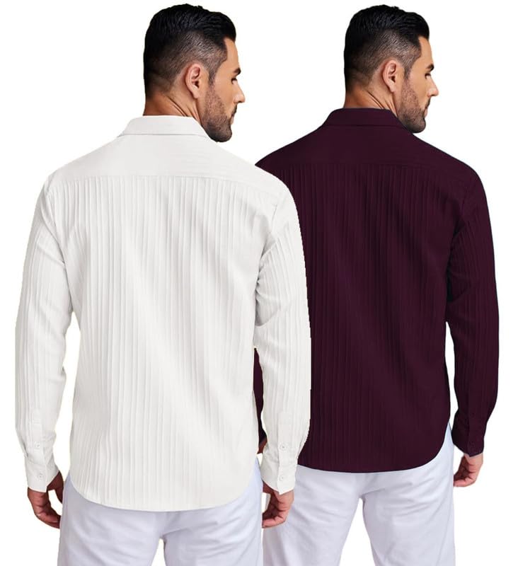 DEELMO Men's Linen Shirt - White Purple - Image 2