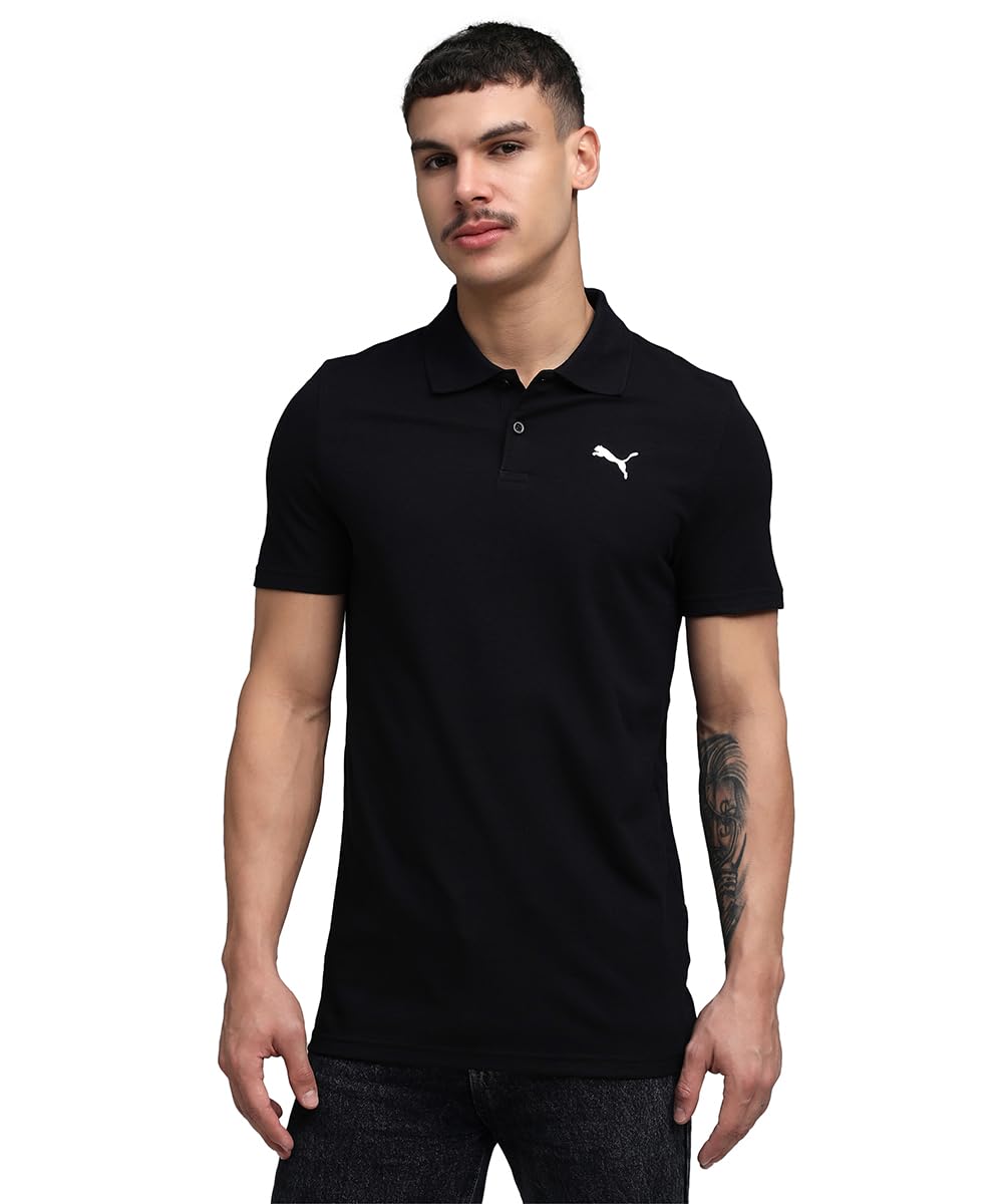 PUMA Men's Cotton Solid Slim Fit T-Shirt - Black