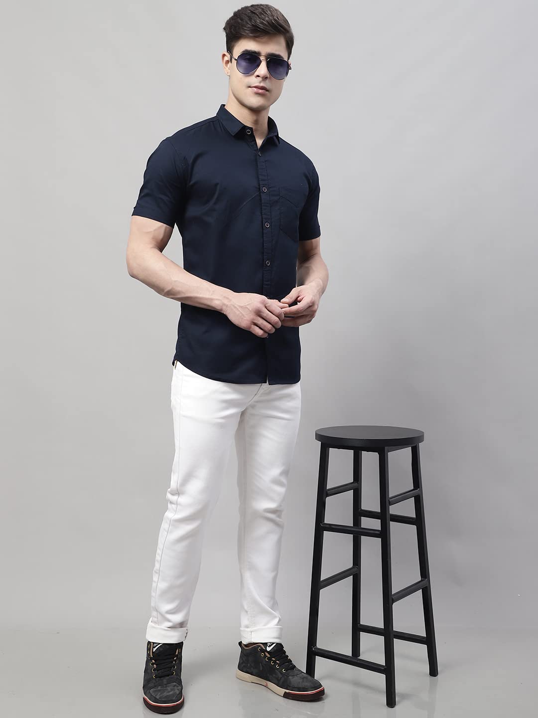 Majestic Man Cotton Shirt for Men - Navy Blue - Image 4