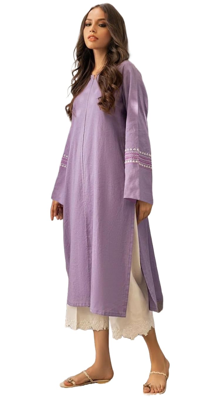 ANNI Women's Rayon Viscose Kurta - Purple Cream