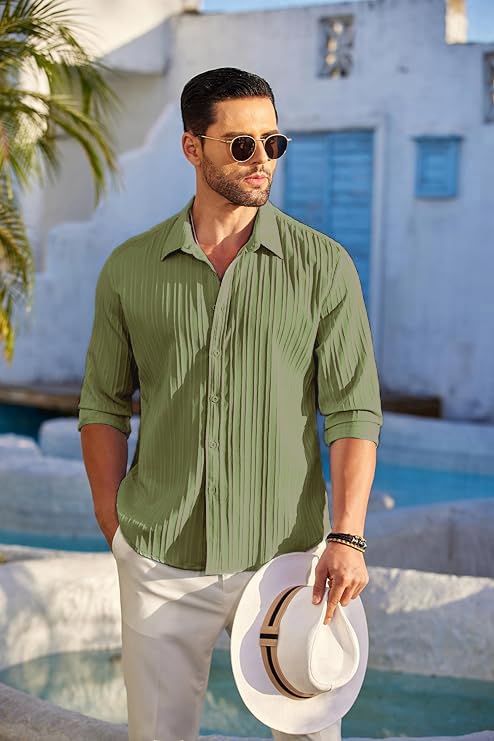 Men's Linen Shirt - Army Green - Image 3