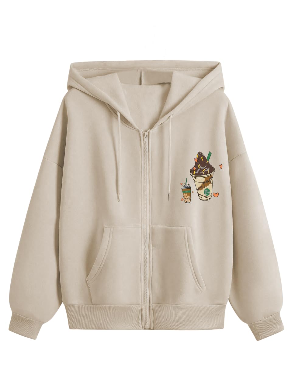 TAGAS Women's Solid Zipper Hooded Sweatshirt - Beige