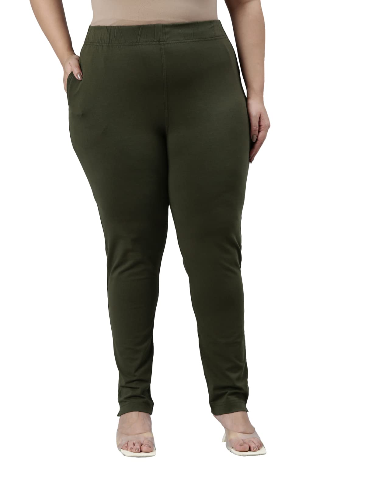 GO COLORS Cotton Kurti Pants for Women - Dark Olive