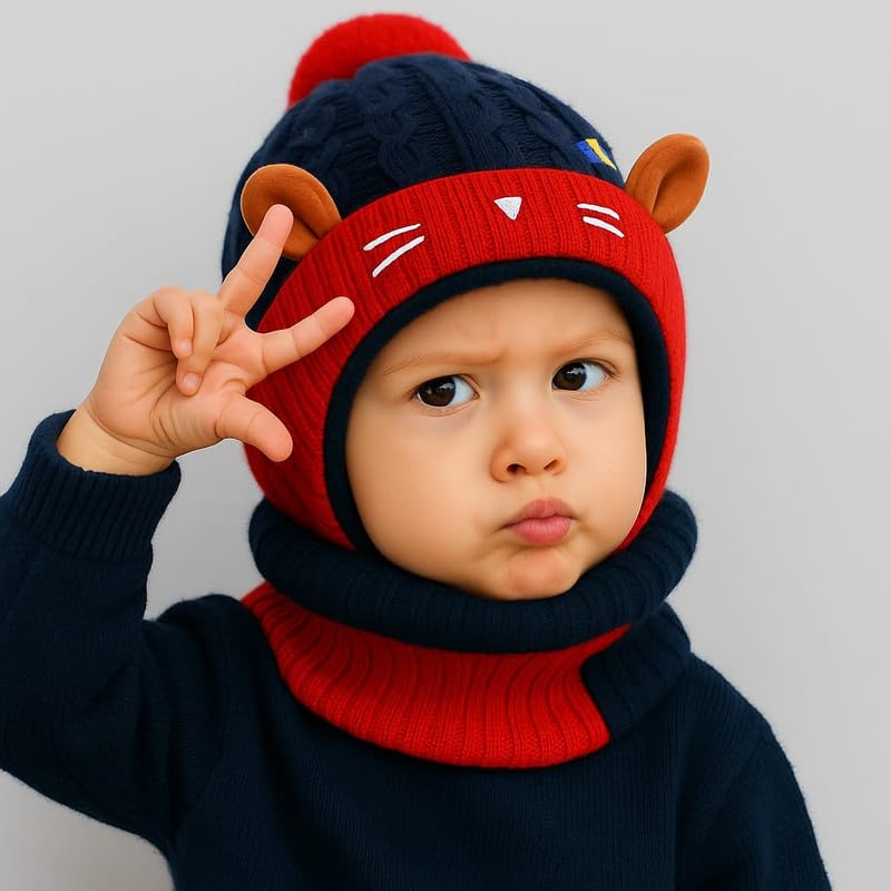 Krystle Kids Knit Animal Ear Hat with Pom Pom - Image 3