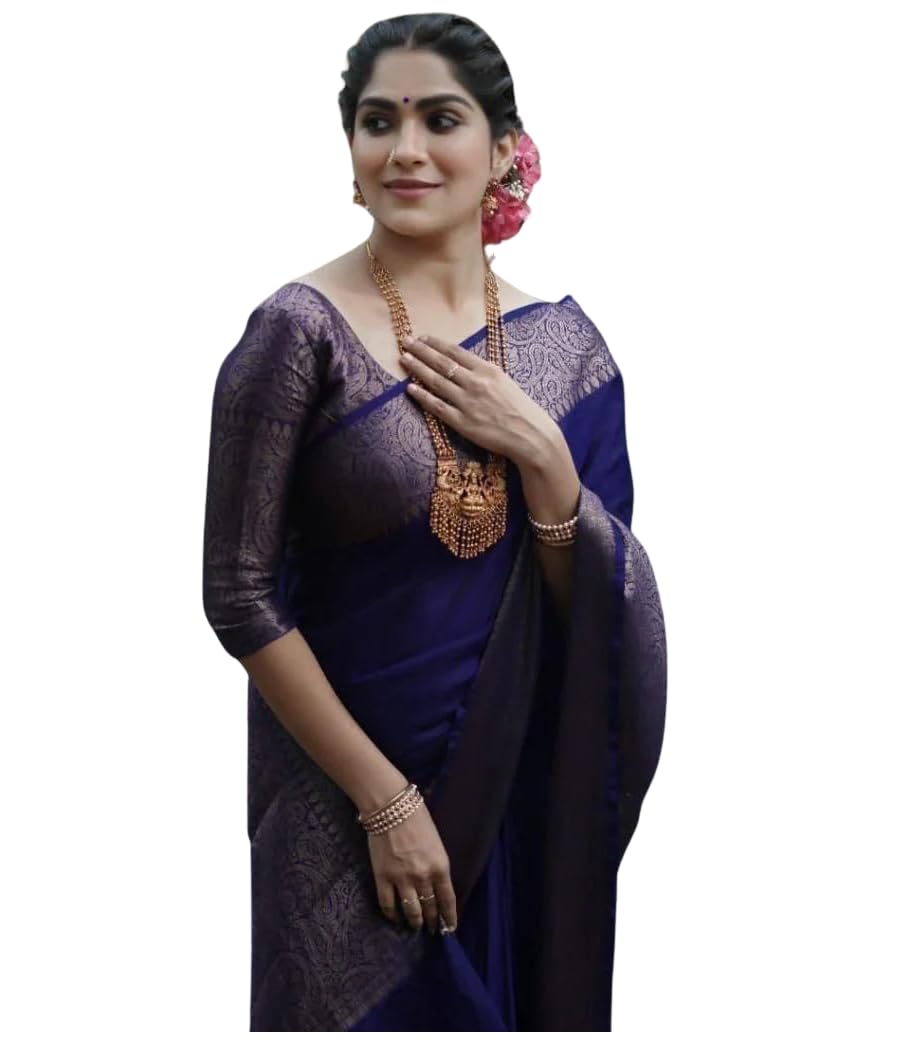Kanjivaram Silk Saree for Women - Navy Blue
