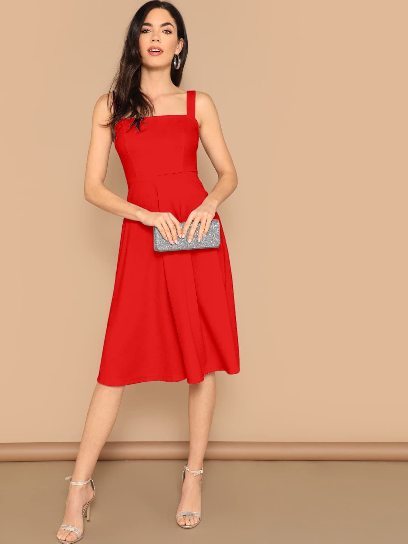 Aahwan Women's Red Fit and Flare Midi Tank Dress - Image 5