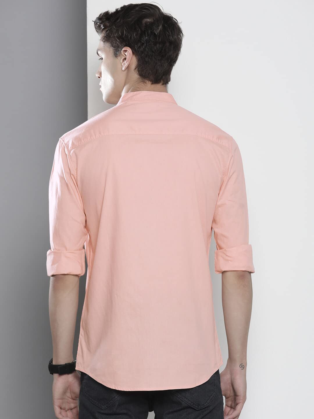 The Indian Garage Co Men's Pink Mandarin Collar Cotton Shirt - Image 4