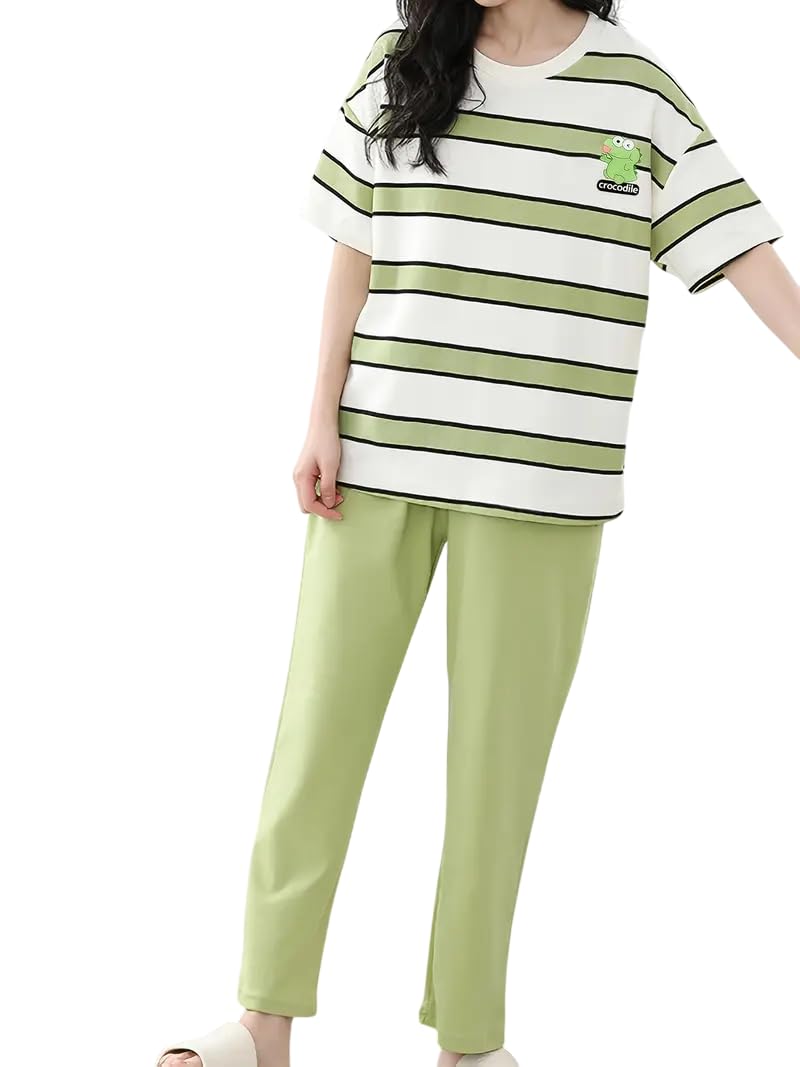 Louis Luxe Women's Cotton Blend Geometric Pajama Set - Green
