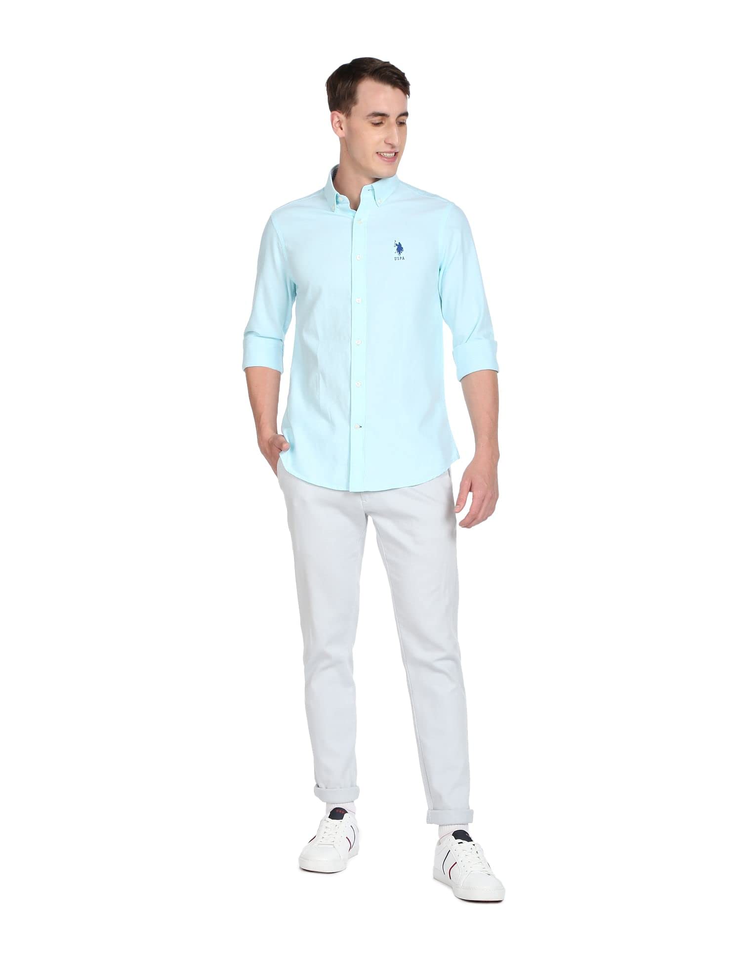 U. S. POLO ASSN. Men's Cotton Solid Polo Shirt - Aqua - Image 4