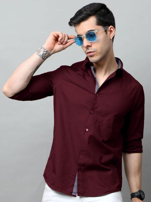 Tee Projekt Men's Grey-Maroon Cotton Shirt - Image 4