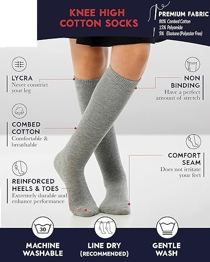 WKLOUYHE Kids Knee High Socks - Grey Cotton - Image 2