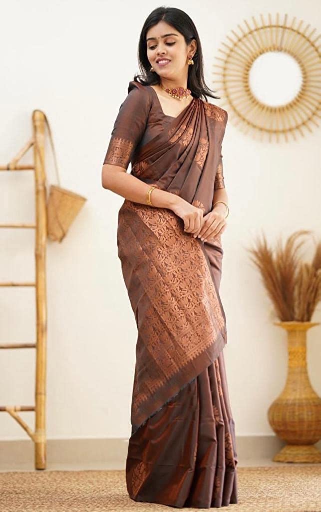 Yashika Brown Banarasi Cotton Silk Saree for Women - Image 4