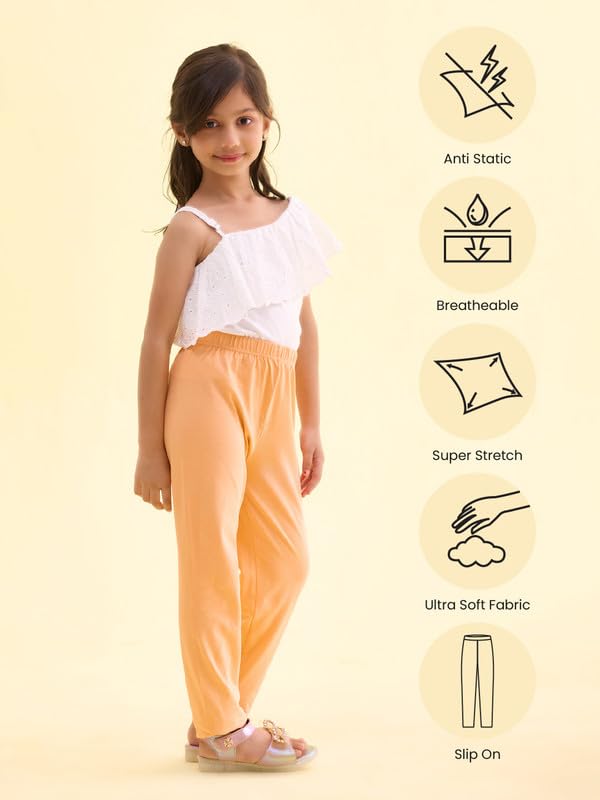 GO COLORS Girls Solid Leggings - Light Peach - Image 3
