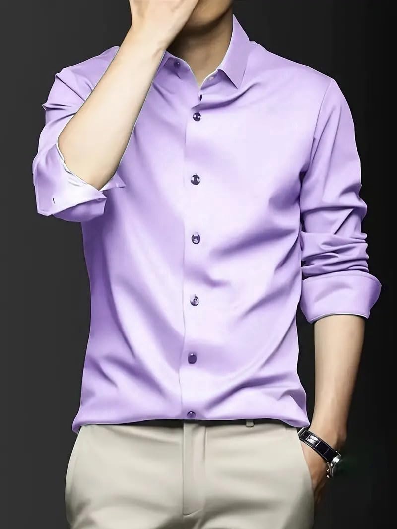 IndoPrimo Men Satin Casual Shirt - Lovender - Image 2