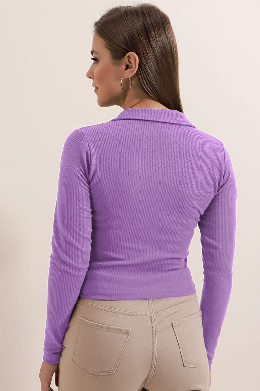 Lavender Collared Tee Top for Women - Image 4