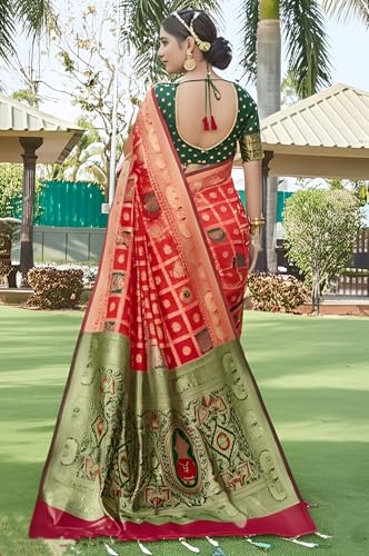 Yashika Banarasi Kanjivaram Silk Saree - Red Patola Prints - Image 4