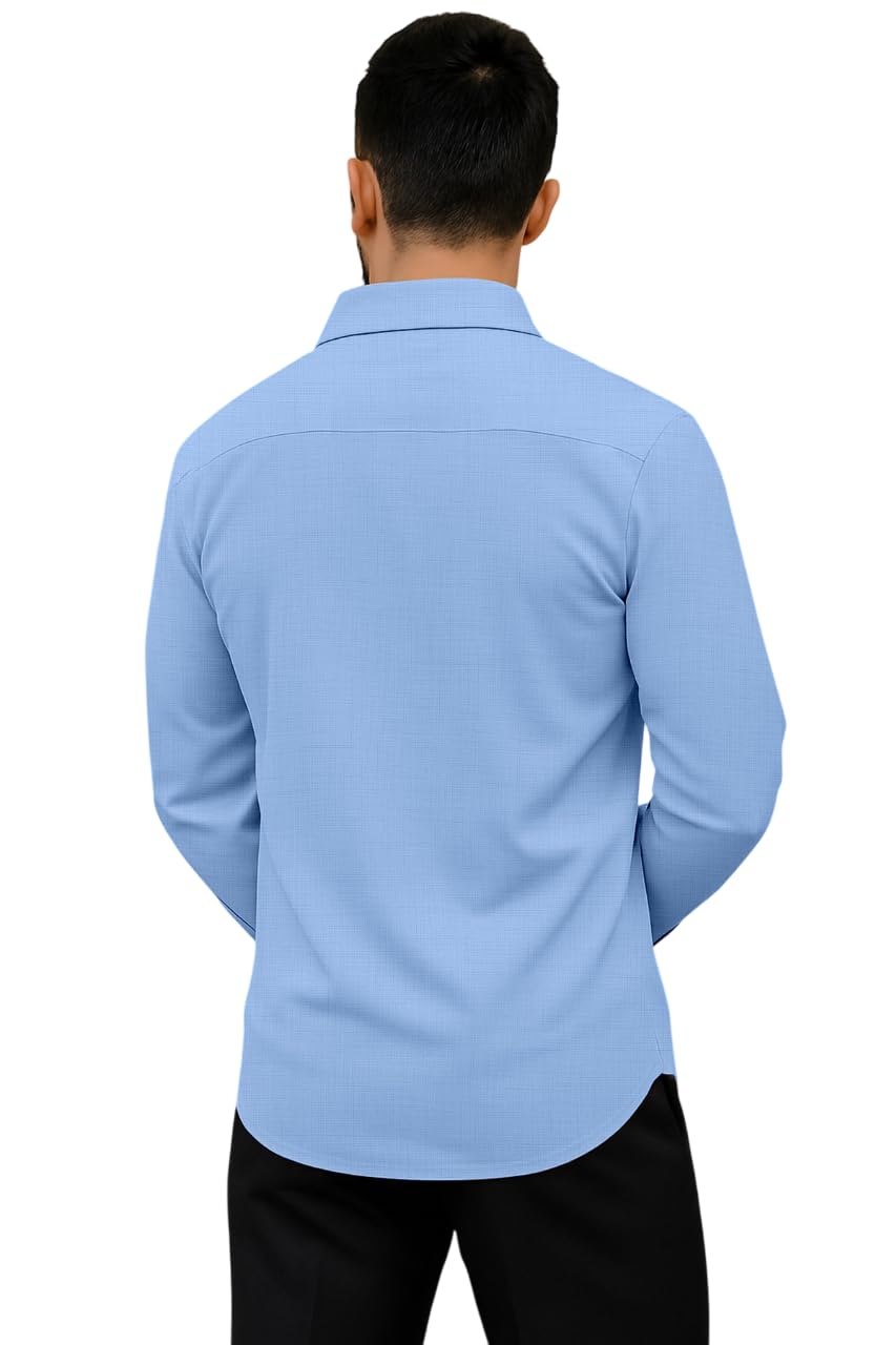 GarbGlide Men's Plain Casual Shirt - Sky - Image 2
