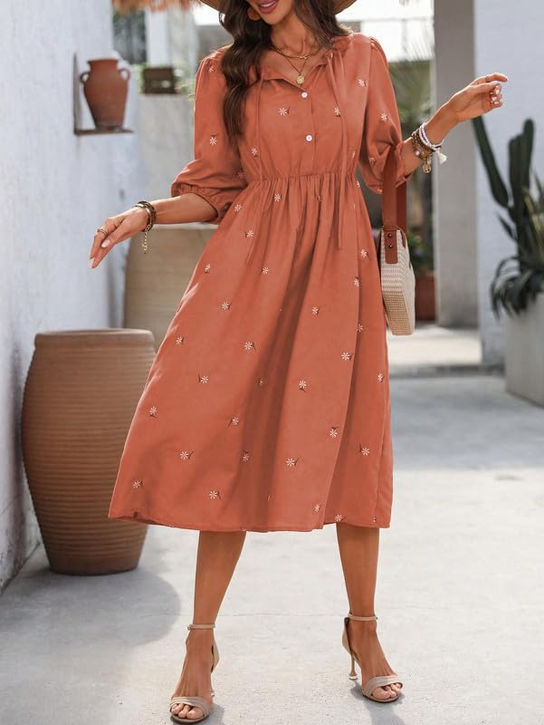 Orange Embroidered Maxi Dress for Women - Image 4