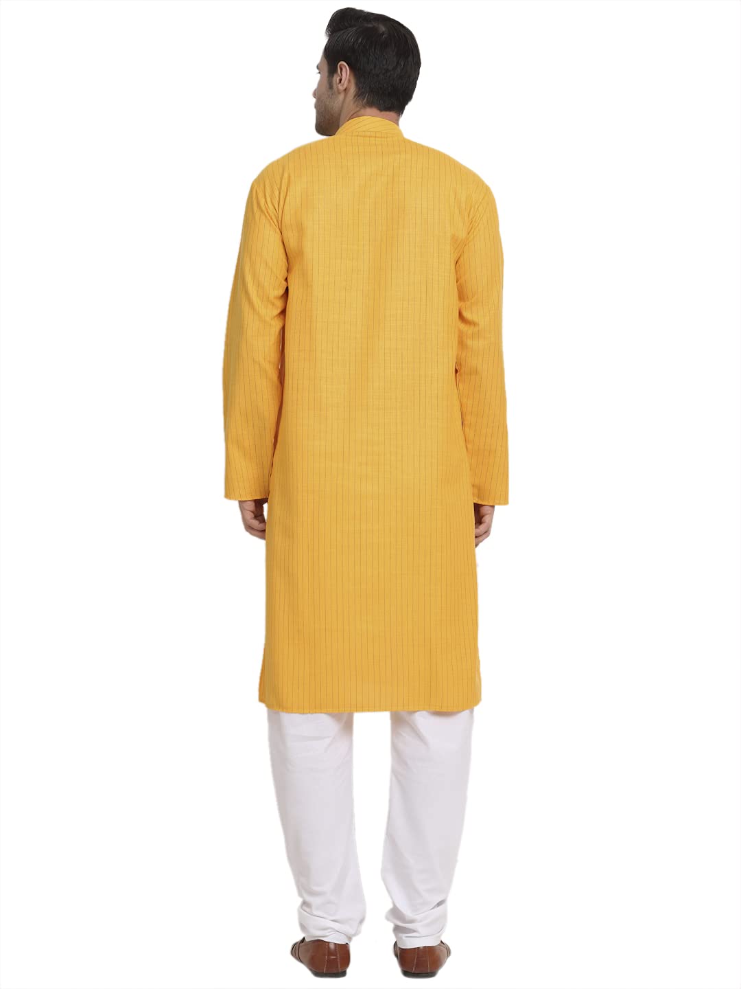 KRAFT INDIA Men Kurta Pyjama Set - Mustard Striped Cotton - Image 5