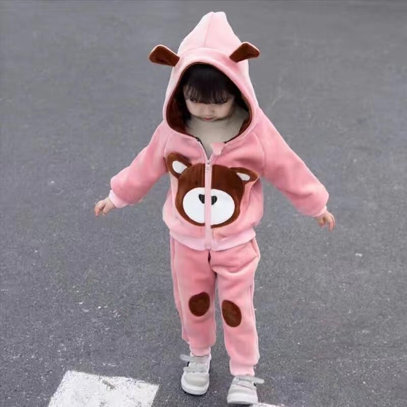 Bold N Elegant Kids Velvet Hoodie & Jogger Set - Baby Pink - Image 2