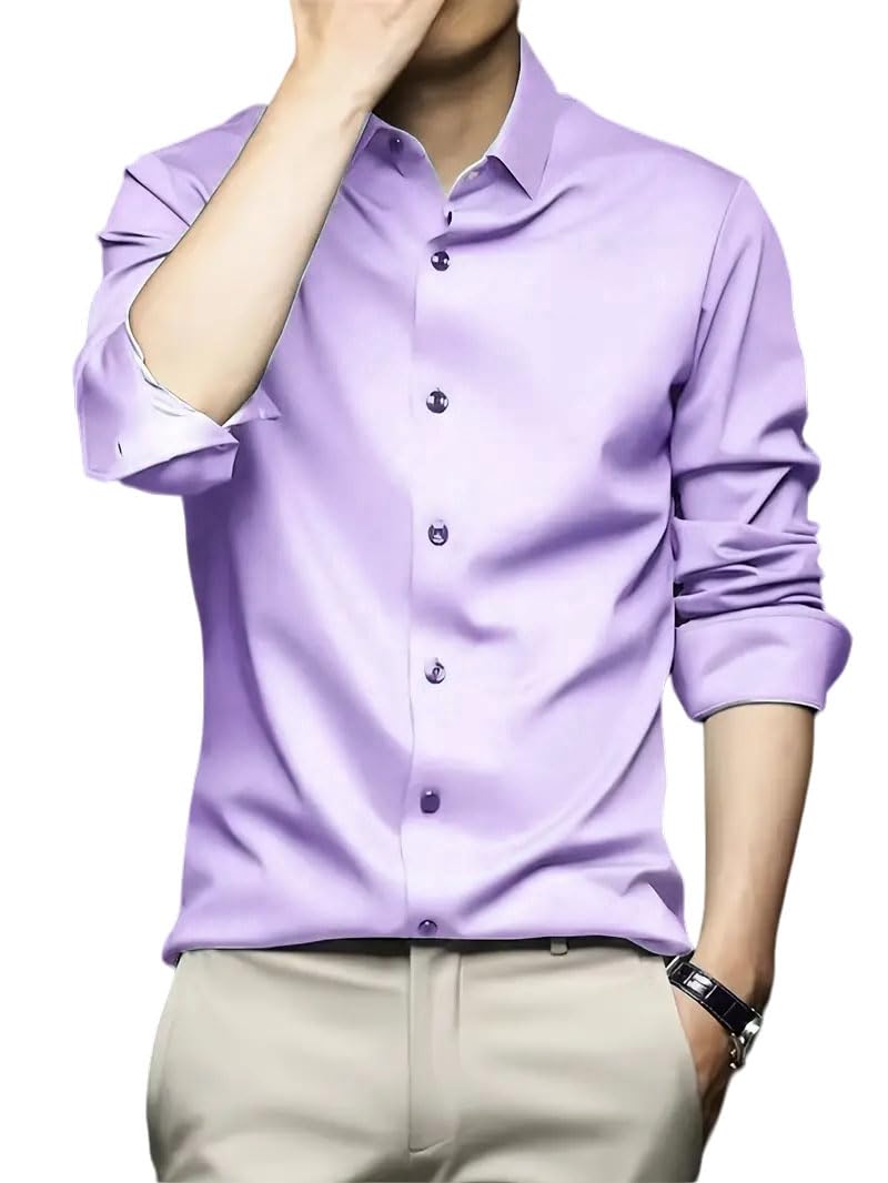 IndoPrimo Men Satin Casual Shirt - Lovender
