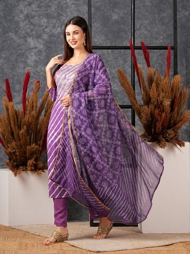 ANNI DESIGNER Purple Cotton Kurta Set for Women - Image 3