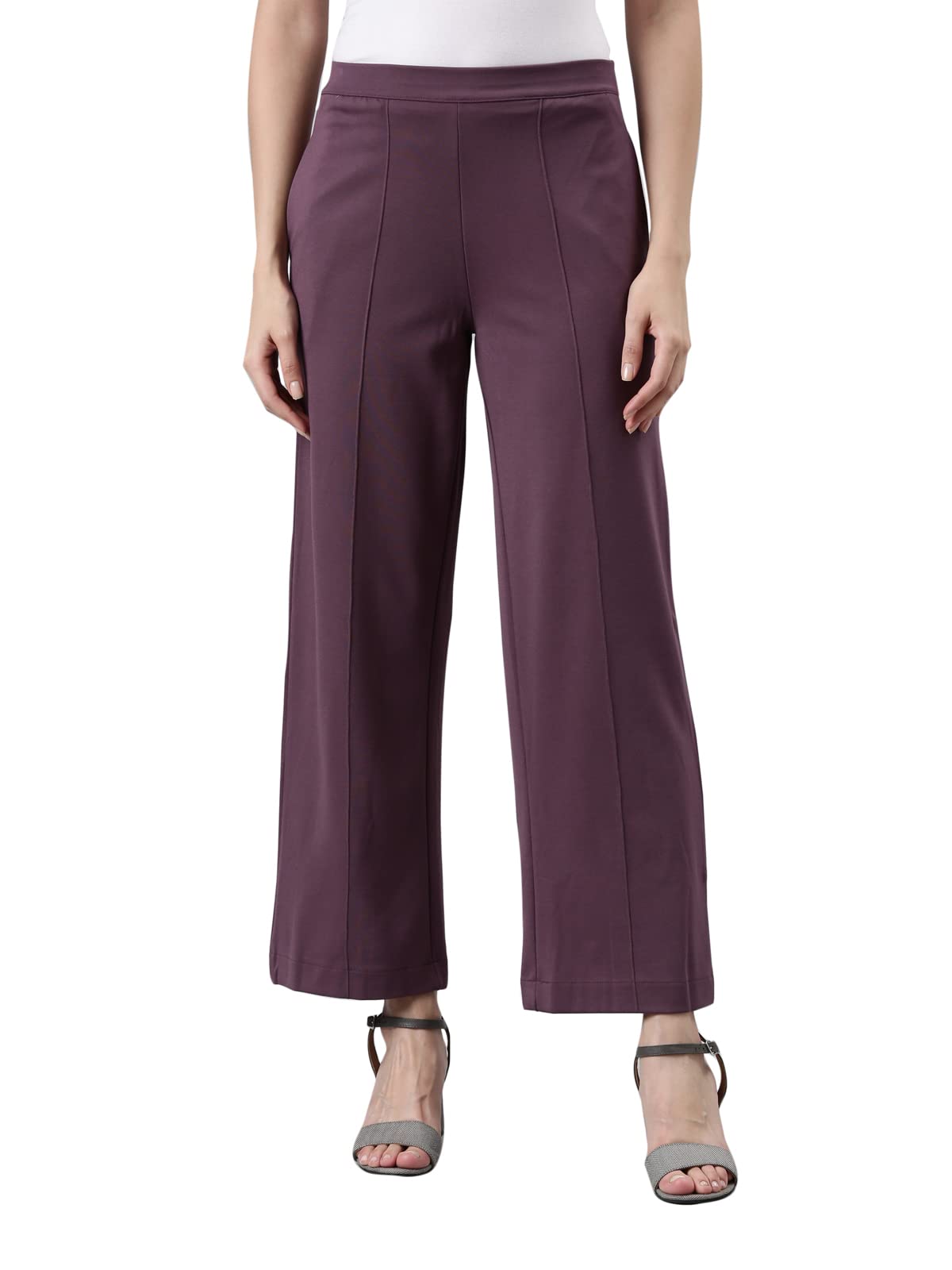 GO COLORS Women Purple Ponte Wide Leg Pants