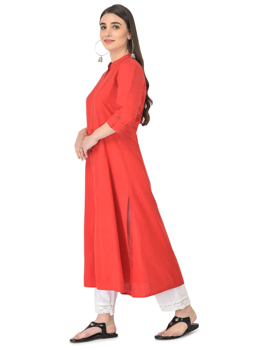 Pistaa Women Cotton Kurta - Red - Image 4