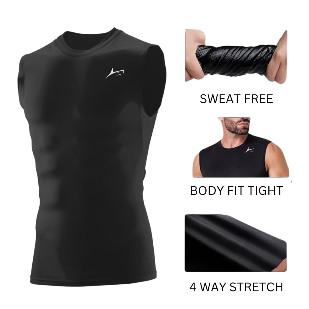 PROSHARX Men's Sleeveless Compression Shirt - Black - Image 3