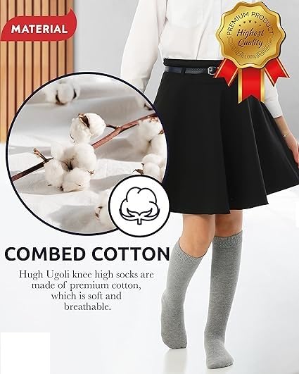 WKLOUYHE Kids Knee High Socks - Grey Cotton - Image 4