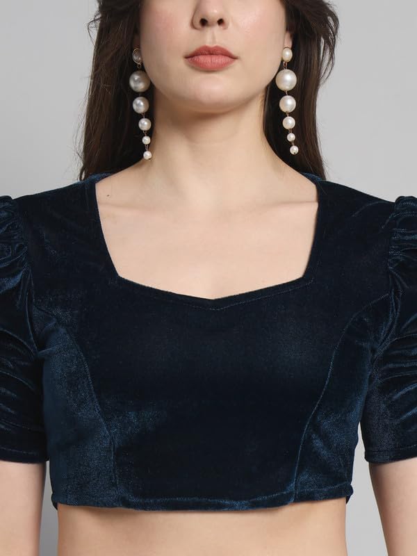 Vaararo Velvet Blouse for Women - Peacock Blue - Image 4