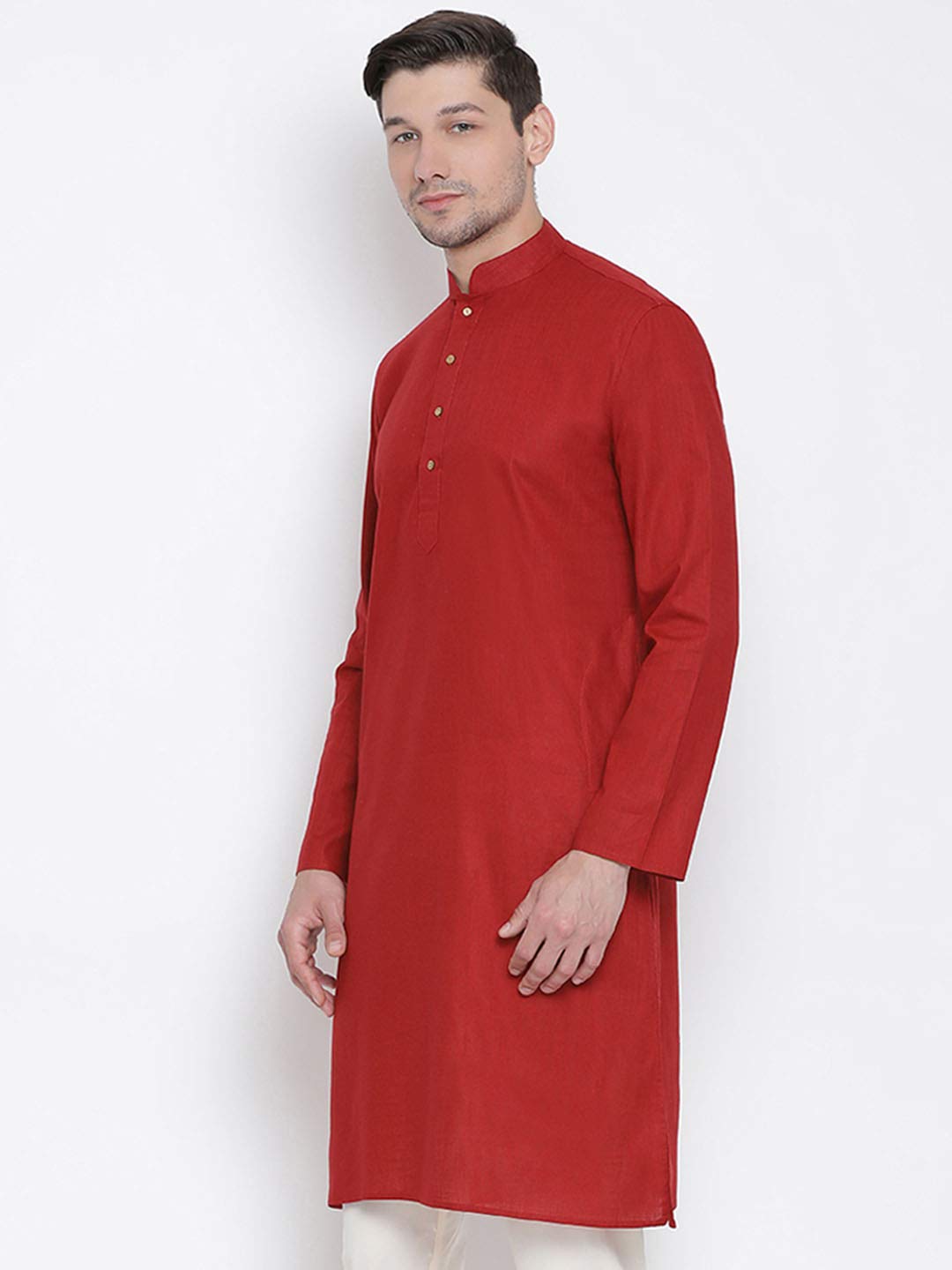 VASTRAMAY Men Maroon Cotton Kurta - Image 2