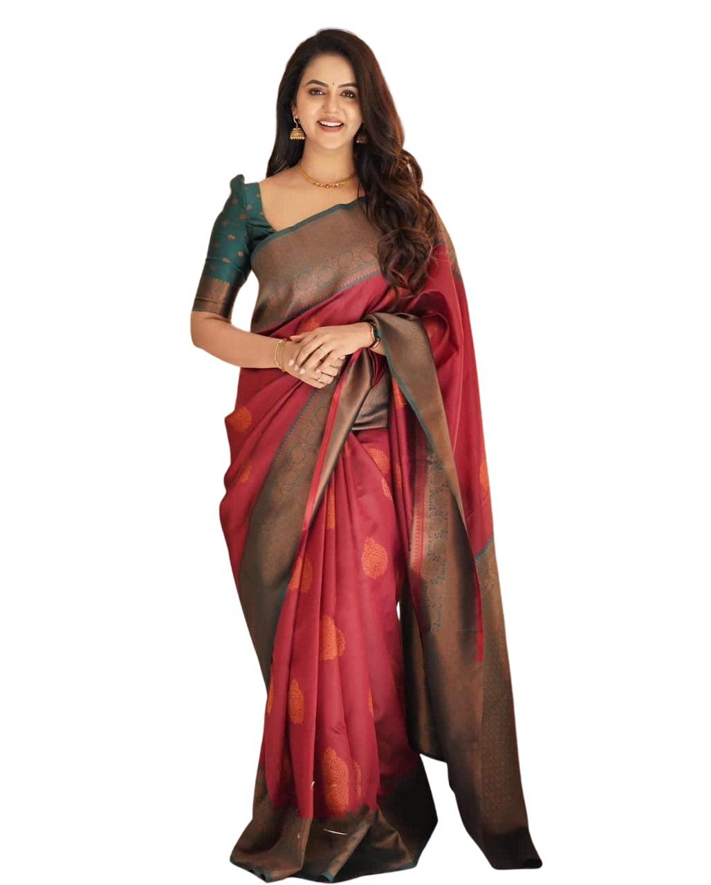 GarbGlide Women's Kanjivaram Lichi Silk Saree - Maroon Copper