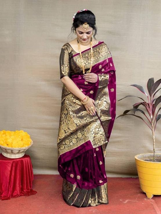 Magenta Kanjivaram Silk Saree for Women - Image 5