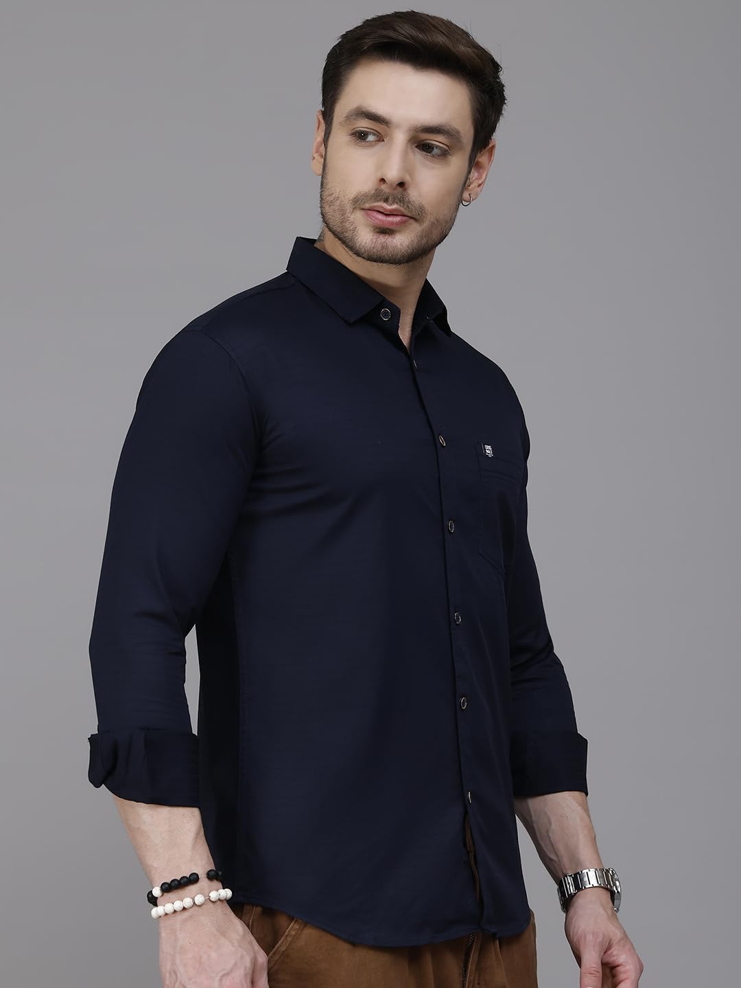 Majestic Man Navy Blue Cotton Casual Shirt for Men - Image 3
