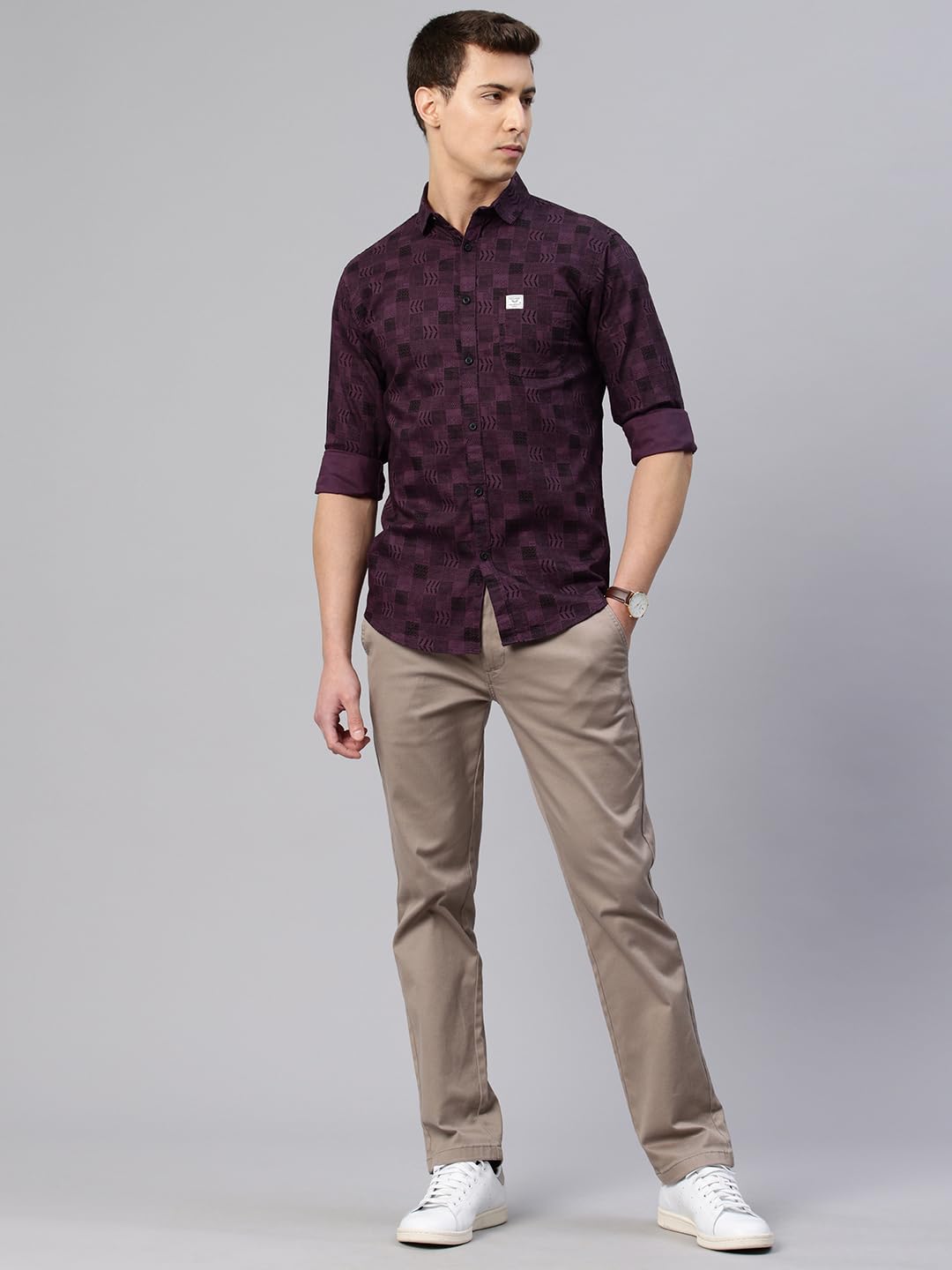 Majestic Man Abstract Printed Cotton Shirt - Dark Purple - Image 5
