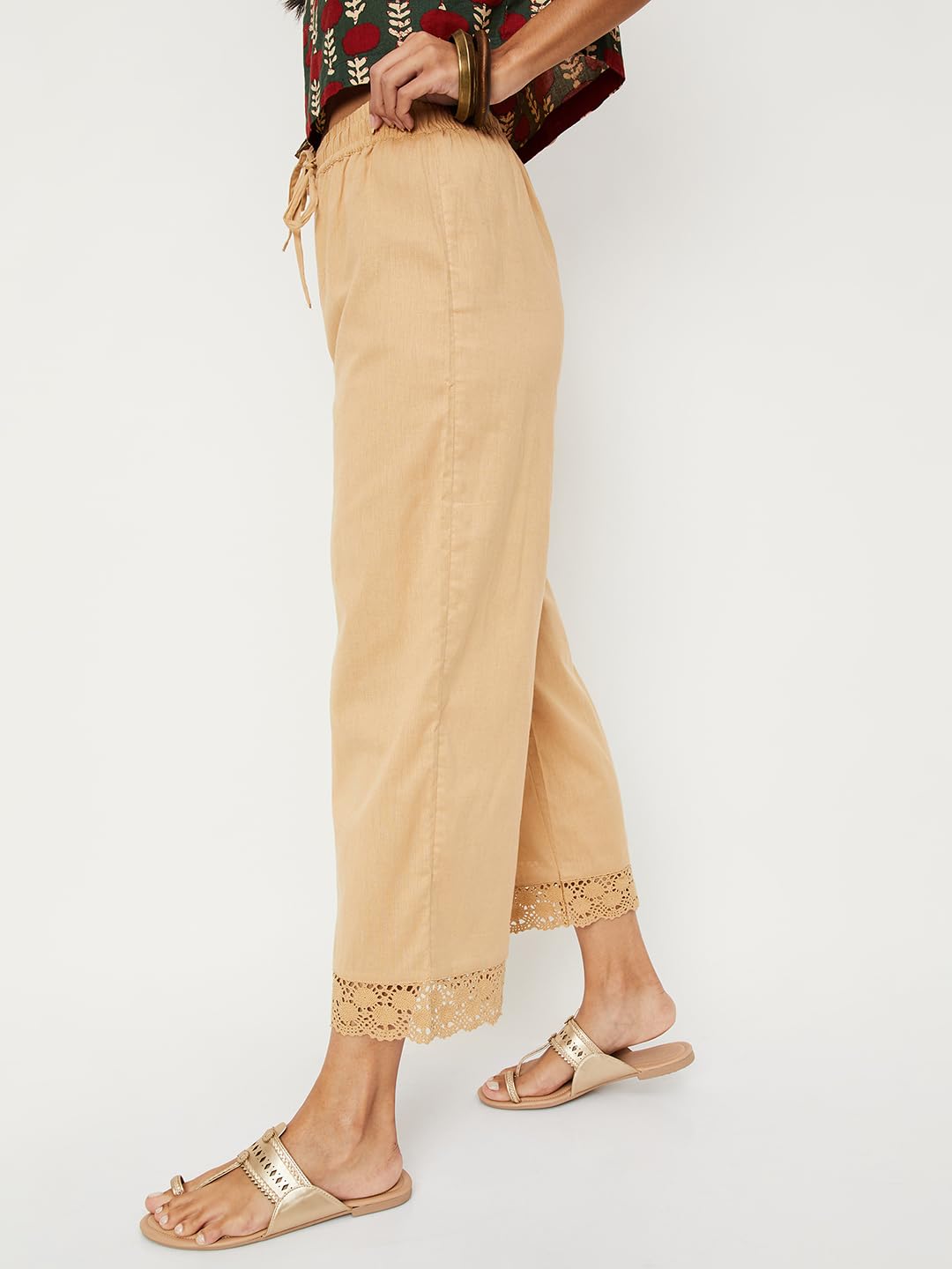Max Women's High Rise Beige Patiala Trousers - Image 3