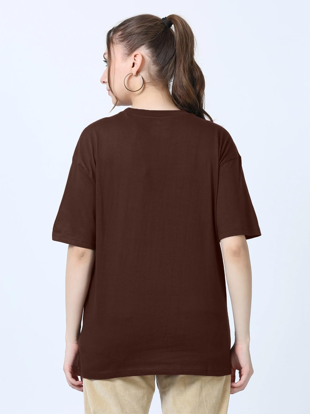 LEOTUDE Womens Half Sleeve Oversized T-Shirt - Brown - Image 4