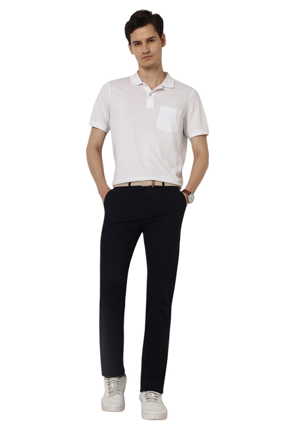 Peter England Men Mid Rise Slim Casual Pants - Navy - Image 5