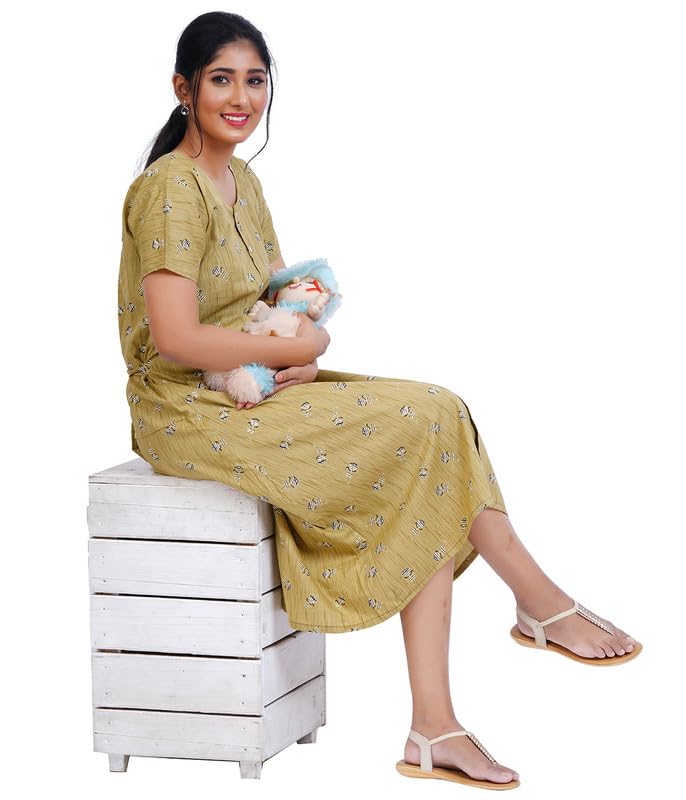 Olive Cotton Nighty for Women - Image 3